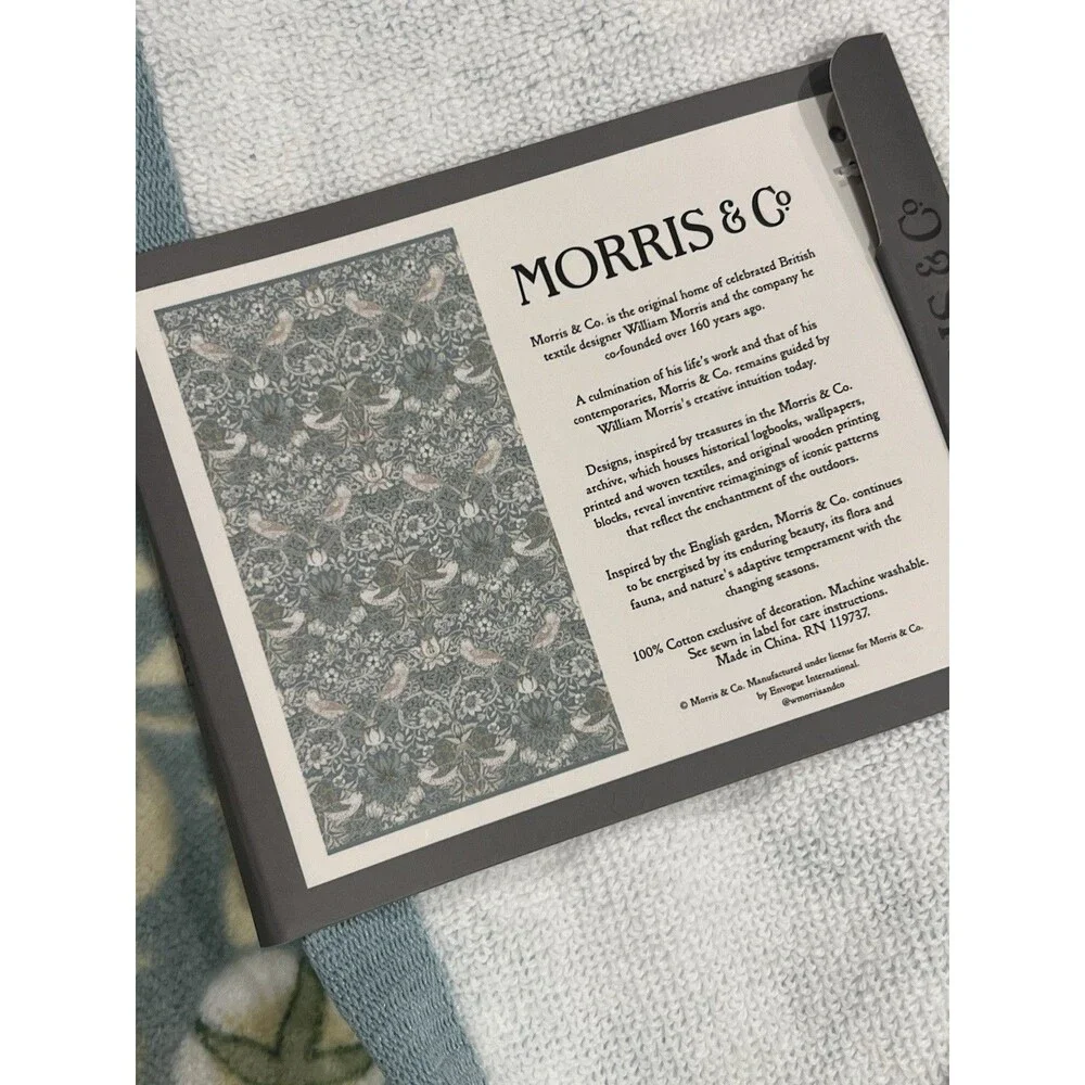 Morris & Co. Strawberry Thief Bath Towel 4 PC Set Birds & Floral New